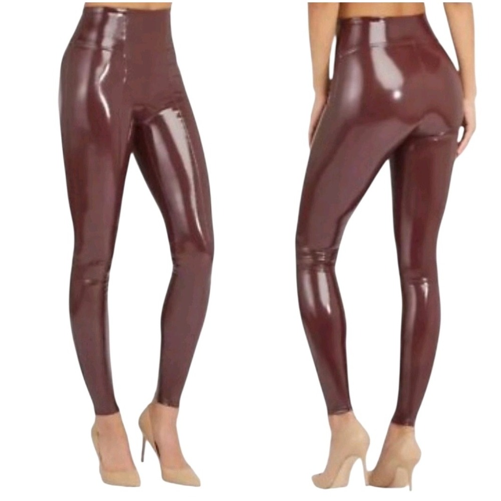 Spanx Women's Faux Patent Leather‎ Leggings Color Ruby Small